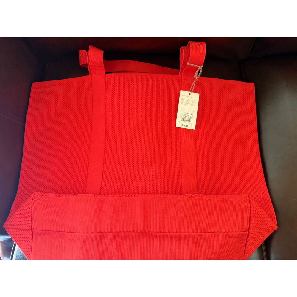 A New Day Red Knit Tote Bag Recycled Polyester Shoulder Bag 024 06 9078 NWT